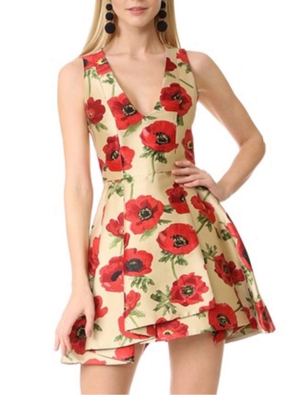 Alice + Olivia “Tanner” Red Poppy Floral Mini Dress - Sz 0 - Picture 2 of 10